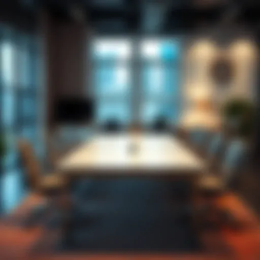 Elegant folding conference table with wheels in a modern office setting