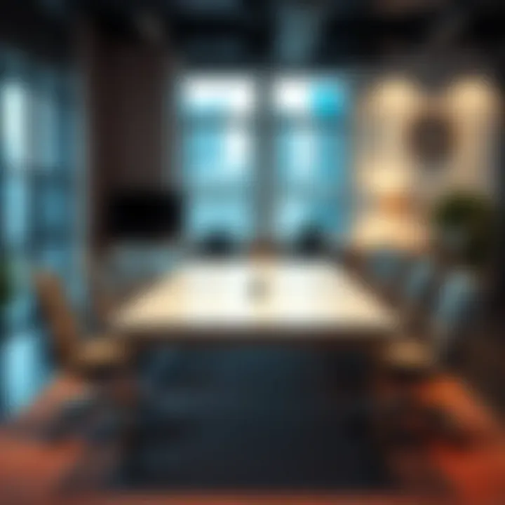 Elegant folding conference table with wheels in a modern office setting