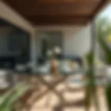 Elegant folding glass dining table set in a modern outdoor setting