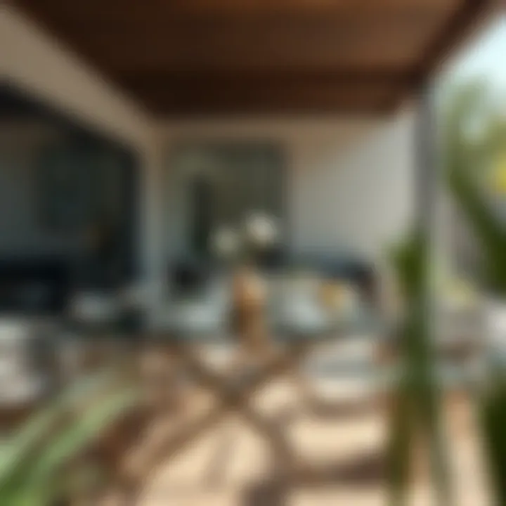 Elegant folding glass dining table set in a modern outdoor setting