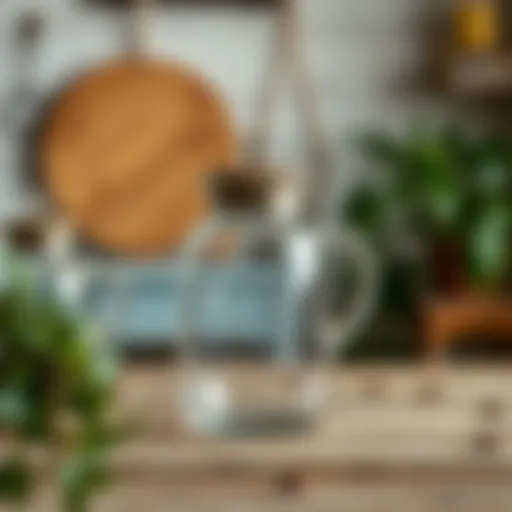 Elegant glass pitcher with lid on a rustic table