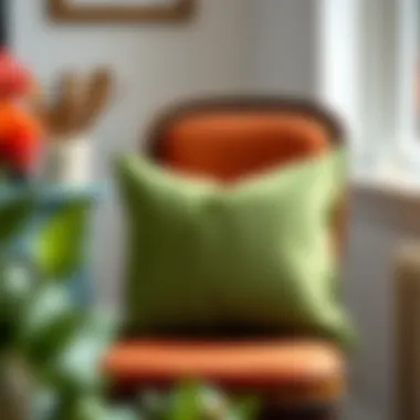 Green Pillow Adding Charm to Vintage Decor Green decorative pillow on a vintage chair