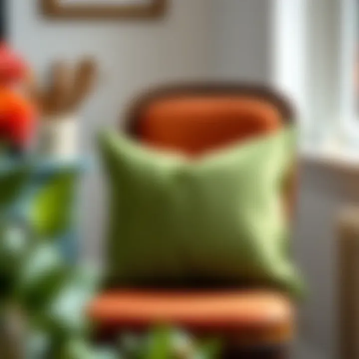Green Pillow Adding Charm to Vintage Decor Green decorative pillow on a vintage chair