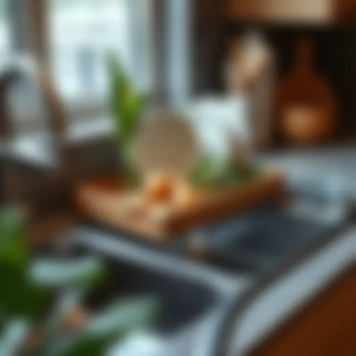 Minimalist bamboo in-sink dish drainer arrangement