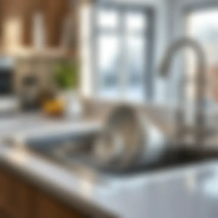 Stylish stainless steel dish drainer in a sleek kitchen