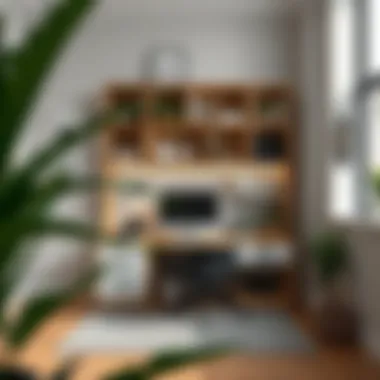 Compact workspace showcasing vertical storage solutions