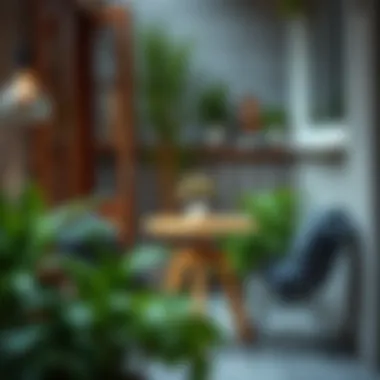 Minimalist small porch table in a cozy setting