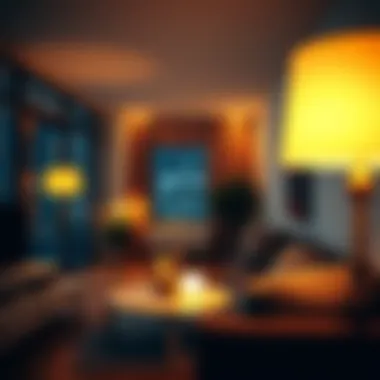 Cozy ambiance created by remote-controlled lamps in an urban apartment