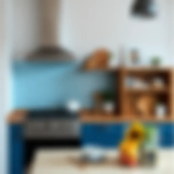 DIY installation of light blue peel and stick backsplash on wall