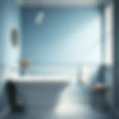 Stylish bathroom featuring light blue peel and stick backsplash