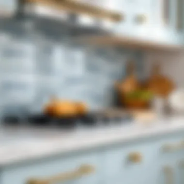Close-up of the texture and design of light blue peel and stick backsplash
