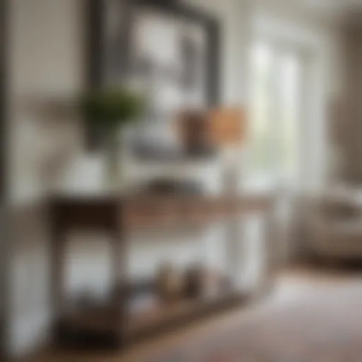 Exquisite long farmhouse console table in a stylish living room setting