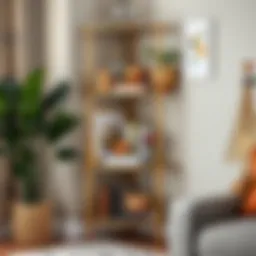 Elegant corner shelf showcasing books and decor items