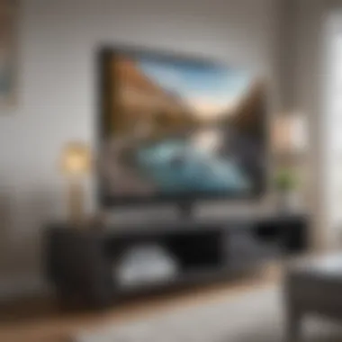 Close-up of smart technology features on a TV stand