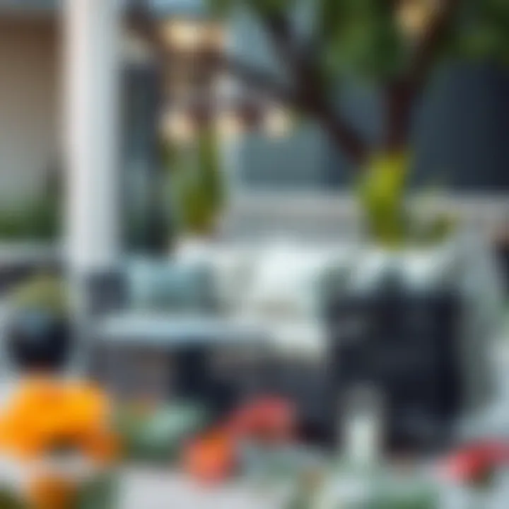 Stylish outdoor loveseat featuring a built-in table