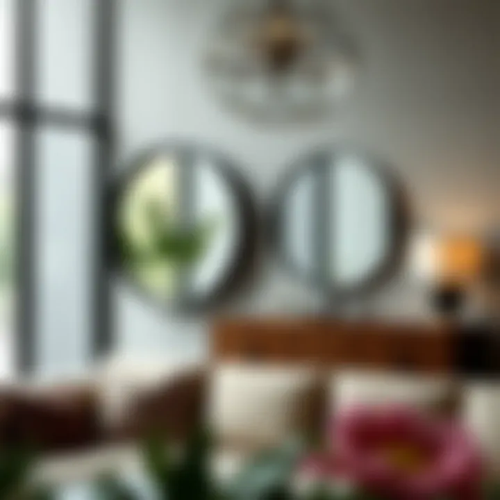 Installation ideas for round mirrors with black trim in urban interiors