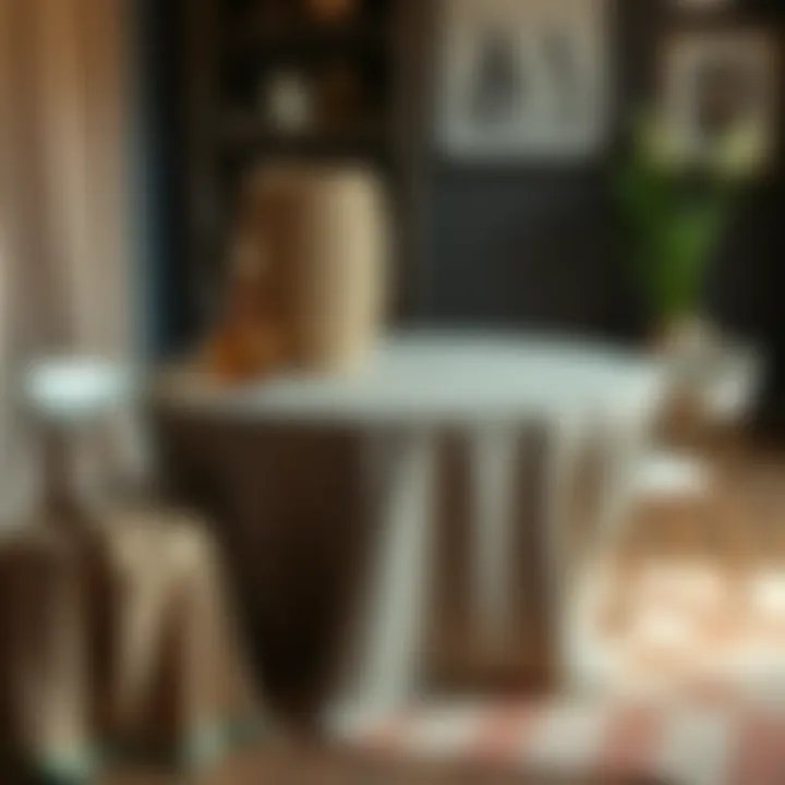 Textured fabric options for round table covers displayed creatively