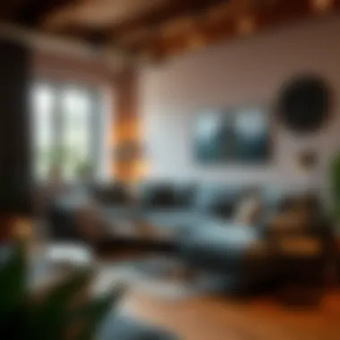 Cozy living room featuring a spacious couch that complements urban decor