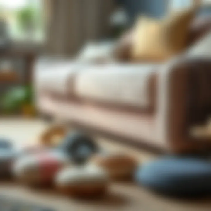 Various materials used for sofa feet protectors displayed