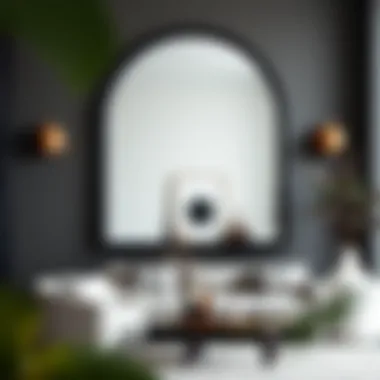 Chic tall black arch mirror paired with minimalist decor elements