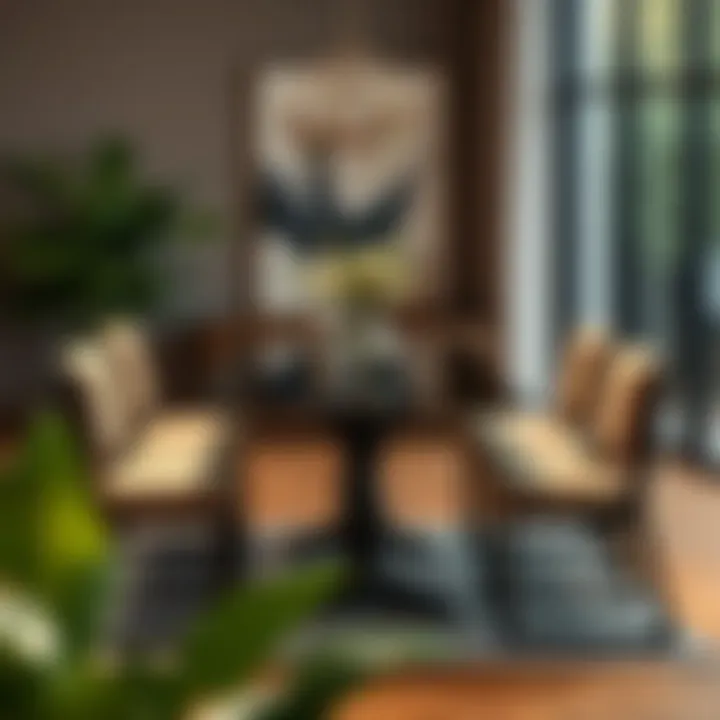 Sophisticated Dining Arrangement Elegant tall dining room table set with a stylish bench