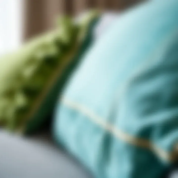 Textures of Teal and Green Pillows Close-up of textured teal and green fabric pillows