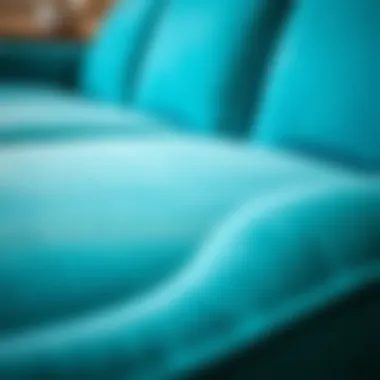 Close-up of a turquoise couch showcasing its texture and fabric