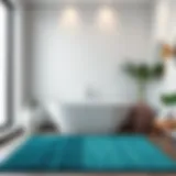 Elegant blue green bath rug enhancing a modern bathroom