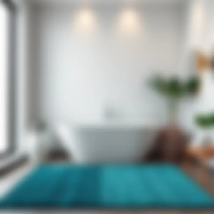 Elegant blue green bath rug enhancing a modern bathroom