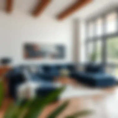 Stylish navy sectional enhancing a contemporary interior design