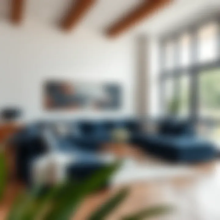 Stylish navy sectional enhancing a contemporary interior design