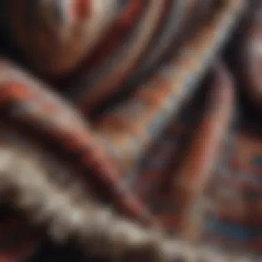 Close-up of intricate fabric textures of a throw blanket