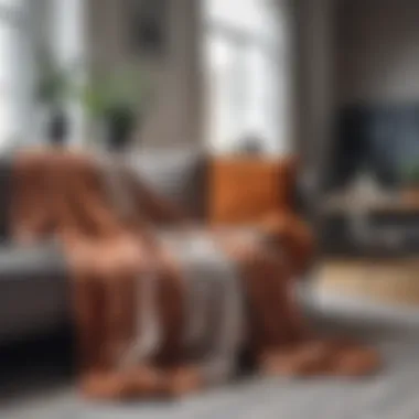 Stylish Throw Blankets in a Modern Living Room Stylish arrangement of throw blankets in a modern living room