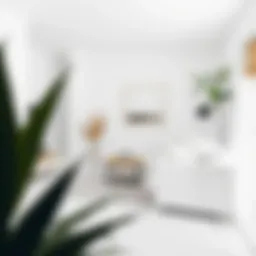 Minimalist white-walled living room with accent furniture