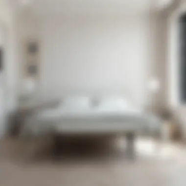 Elegant white rod iron bed frame in a minimalist bedroom setting