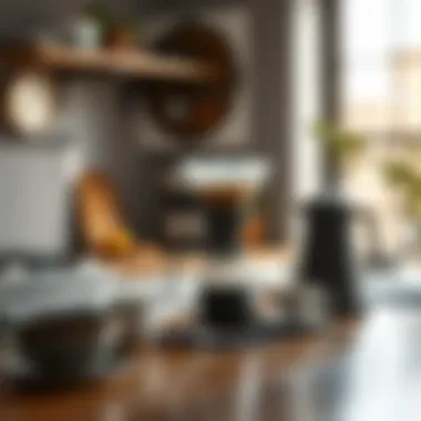 Brewing Serenity: Metal Pour-Over in Urban Living A serene coffee brewing setup in a modern kitchen environment