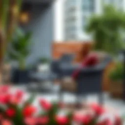 Stylish outdoor storage chair set in a modern urban patio