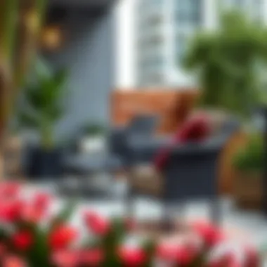 Stylish outdoor storage chair set in a modern urban patio