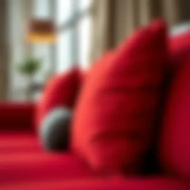 Close-up of fabric textures of a red love seat