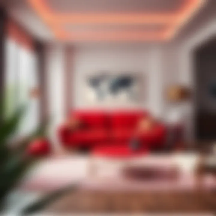 Elegant red love seat in a modern living room