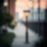 Elegant exterior standing lamp illuminating a modern urban pathway