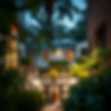 Residential outdoor space enhanced by stylish standing lamps