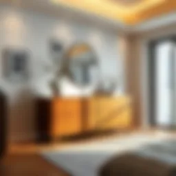 Modern long clothes dresser in a stylish bedroom setting