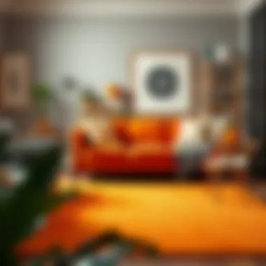 Solid orange area rug blending with eclectic decor styles