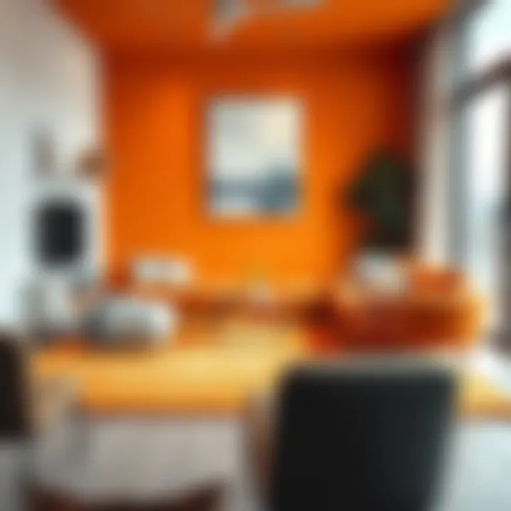 Vibrant solid orange area rug enhancing a modern urban living room