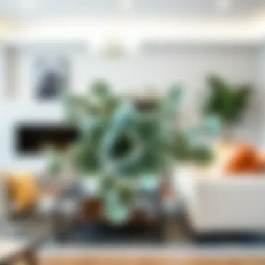 Faux Eucalyptus Bouquet in Contemporary Setting A beautifully arranged bouquet of faux eucalyptus flowers in a modern living room