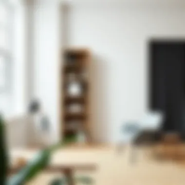 Creative six-inch wide bookcase design in a minimalist workspace