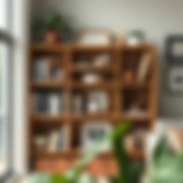 Functional six-inch wide bookcase displaying a mix of decor and books