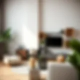 Modern urban living room featuring horizontal cube shelves with decorative elements