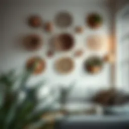 Aesthetic arrangement of small wall baskets in a modern living room